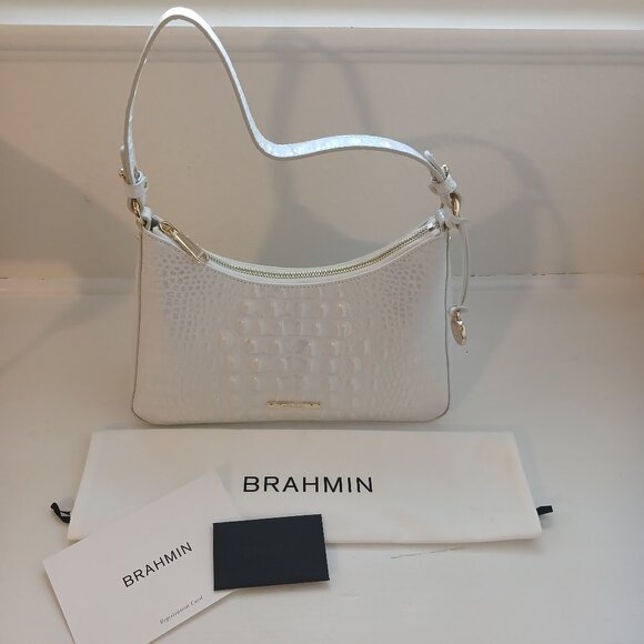 Rare BRAHMIN Esme Melbourne Shell White Gold Accent Leather Shoulder Bag Purse Shoulder Bags